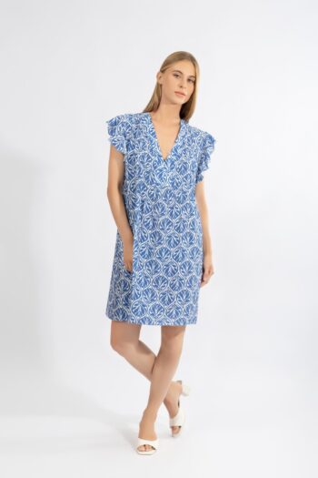 Φόρεμα Μανίκι βολάν βε Marble leaves visvose/pes - 510649