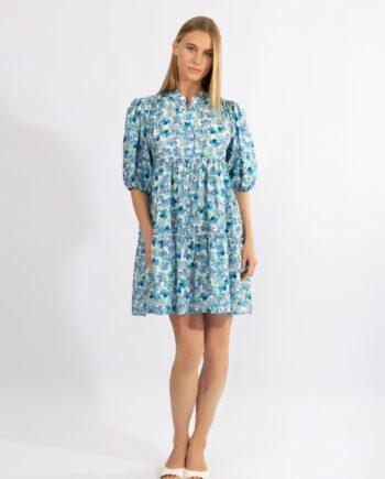 Φόρεμα με 3/4 μανίκι Blue Floral visvose/pes - 510651