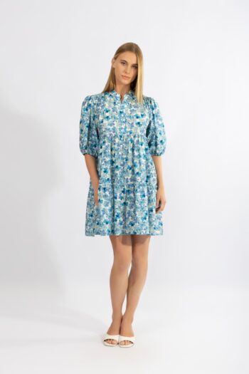 Φόρεμα με 3/4 μανίκι Blue Floral visvose/pes - 510651