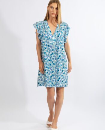 Φόρεμα Μανίκι βολάν βε Blue Floral visvose/pes - 510652