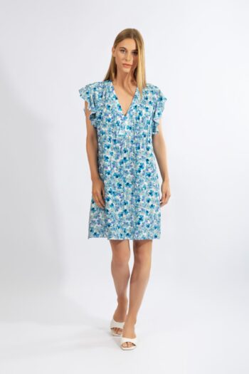 Φόρεμα Μανίκι βολάν βε Blue Floral visvose/pes - 510652