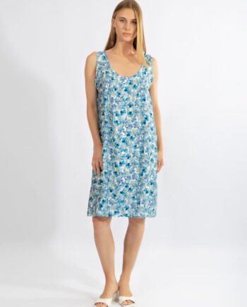 Φόρεμα Αμάνικο με κουμπιά Blue Floral visvose/pes - 510653