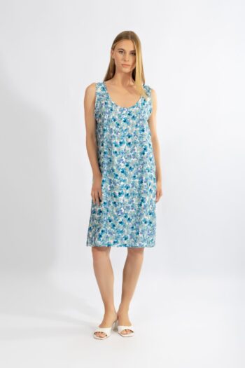 Φόρεμα Αμάνικο με κουμπιά Blue Floral visvose/pes - 510653