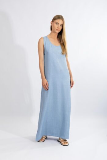 Φόρεμα Αμάνικο μονόχρωμο maxi pes - 510654 ciel