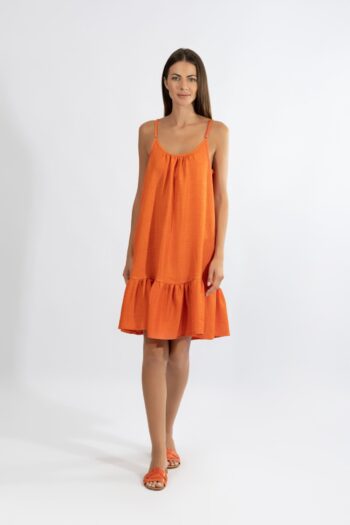 Φόρεμα Ράντα με βολάν μονόχρωμο pes - 510657 orange