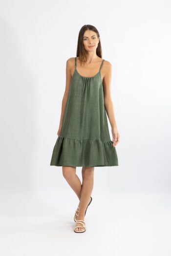 Φόρεμα Ράντα με βολάν μονόχρωμο pes - 510657 olive