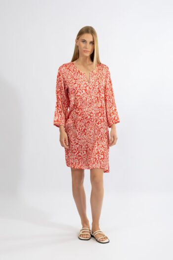 Φόρεμα Σατέν 3/4 μανίκι βε Red Print pes - 510666