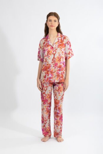 Σατέν Πιτζάμα εμπριμέ Σακάκι με μακρύ παντελόνι - 610501