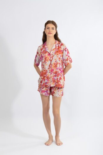 Σατέν Πιτζάμα εμπριμέ Σακάκι με σορτσ - 610502