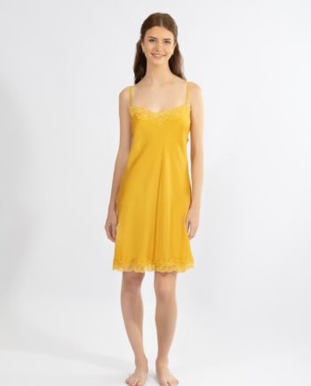 Σατέν Νυχτικό Μονόχρωμο με δαντέλα - 610509 gold