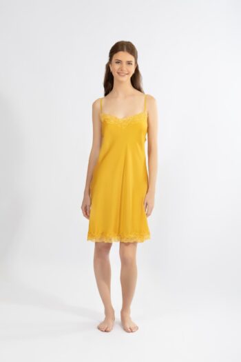 Σατέν Νυχτικό Μονόχρωμο με δαντέλα - 610509 gold