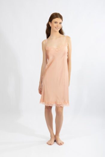 Σατέν Νυχτικό Μονόχρωμο με δαντέλα - 610509 salmon