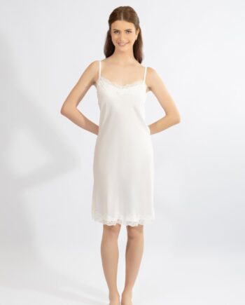 Σατέν Νυχτικό Μονόχρωμο με δαντέλα - 610509 off white