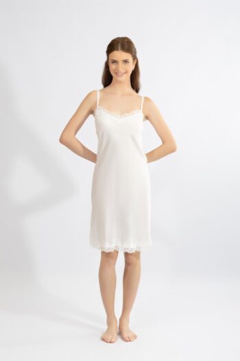 Σατέν Νυχτικό Μονόχρωμο με δαντέλα - 610509 off white