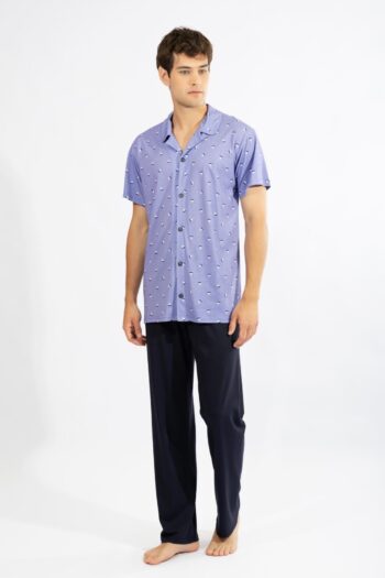 Ανδρική Πιτζάμα Σακάκι Καραβάκια τριών τεμαχίων (Μακρύ παντελόνι και Βερμούδα) - 810301