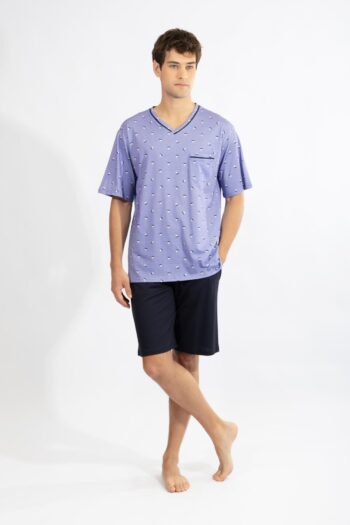 Ανδρική Πιτζάμα Καραβάκια με βερμούδα cotton modal - 810303