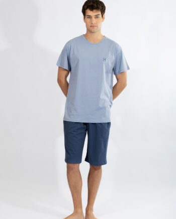 Ανδρική Πιτζάμα με βερμούδα H cotton modal - 810311 ciel/blue