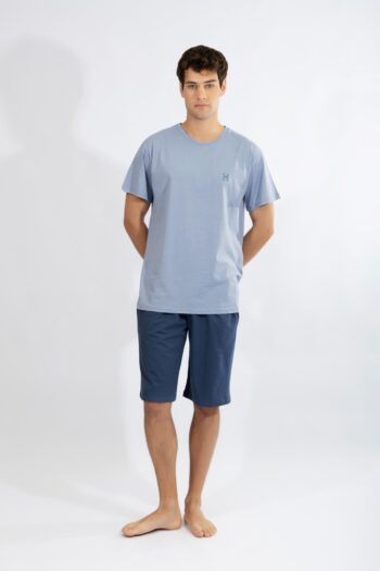 Ανδρική Πιτζάμα με βερμούδα H cotton modal - 810311 ciel/blue