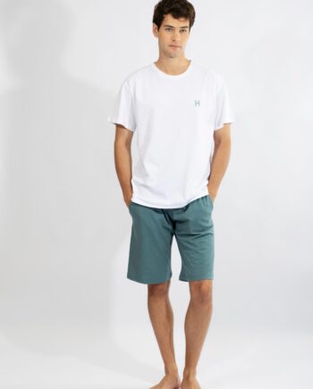 Ανδρική Πιτζάμα με βερμούδα H cotton modal - 810311 off white/petrol