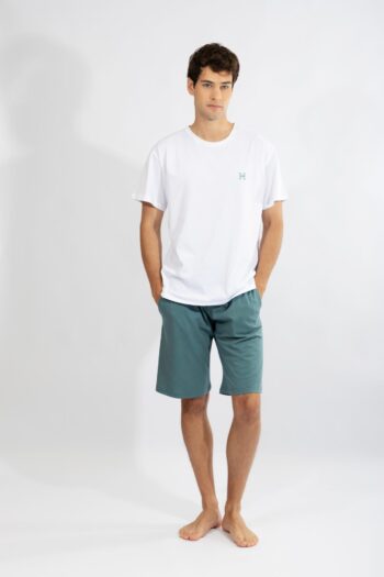 Ανδρική Πιτζάμα με βερμούδα H cotton modal - 810311 off white/petrol