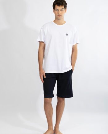 Ανδρική Πιτζάμα με βερμούδα H cotton modal - 810311 off white/blue