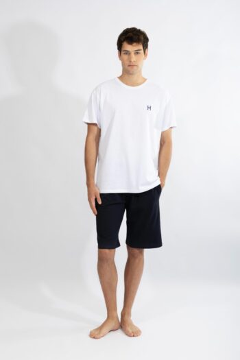 Ανδρική Πιτζάμα με βερμούδα H cotton modal - 810311 off white/blue