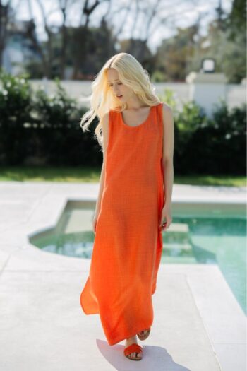 Φόρεμα Αμάνικο μονόχρωμο maxi pes - 510654 orange