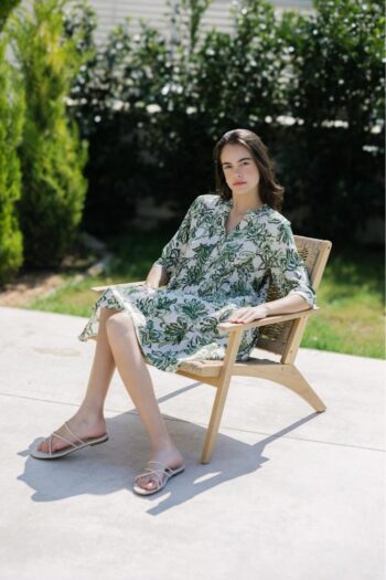 Φόρεμα με 3/4 μανίκι Floral viscose - 510629 olive