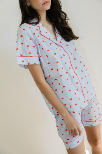 Πιτζάμα Γυναικεία Ποπλίνα εμπριμέ Σακάκι με βερμούδα cotton  - 110903 ciel