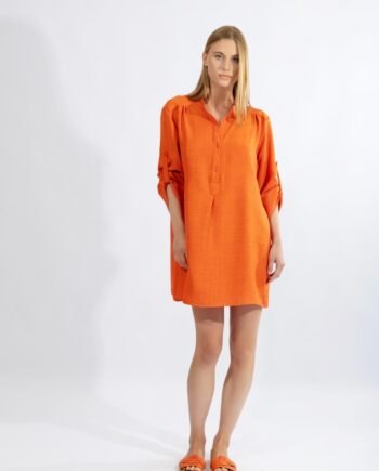 Φόρεμα 3/4 μανίκι μάο γιακάς μονόχρωμο pes - 510667 orange