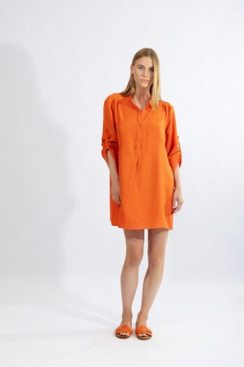 Φόρεμα 3/4 μανίκι μάο γιακάς μονόχρωμο pes - 510667 orange