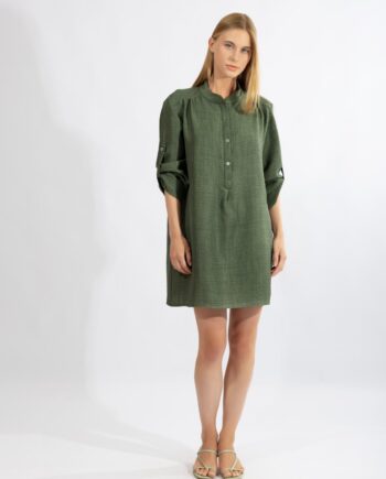 Φόρεμα 3/4 μανίκι μάο γιακάς μονόχρωμο pes - 510667 olive