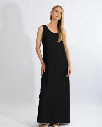 Φόρεμα Μονόχρωμο Αμάνικο maxi Gofre pes - 401120 black