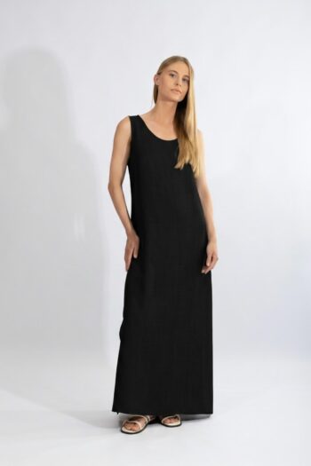 Φόρεμα Μονόχρωμο Αμάνικο maxi Gofre pes - 401120 black