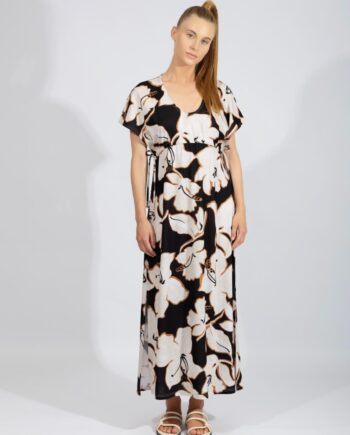 Φόρεμα Εμπριμέ Λουλούδια Κοντό μανίκι maxi cotton - 401122 black