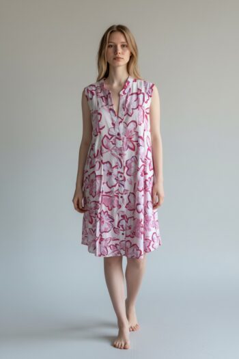 Νυχτικό Εμπριμέ Αμάνικο με κουμπιά cotton modal -401113 fuchsia