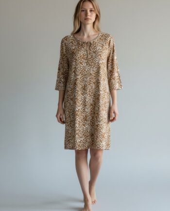 Νυχτικό Εμπριμέ 3/4 μανίκι με δέσιμο cotton modal -401110 gold