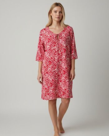 Νυχτικό Εμπριμέ 3/4 μανίκι με δέσιμο cotton modal -401110 red