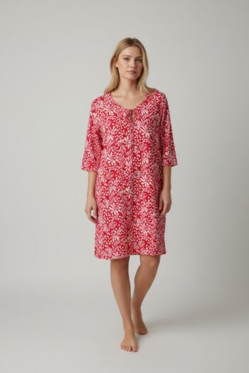 Νυχτικό Εμπριμέ 3/4 μανίκι με δέσιμο cotton modal -401110 red