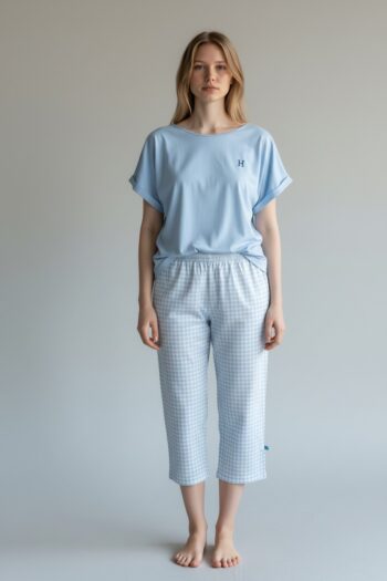 Πιτζάμα Γυναικεία Harmony με capri καρώ παντελόνι cotton modal- 110926 ciel
