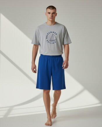 Ανδρική Πιτζάμα με βερμούδα Sail cotton modal - 808306 grey/indigo