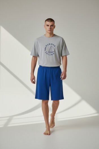 Ανδρική Πιτζάμα με βερμούδα Sail cotton modal - 808306 grey/indigo