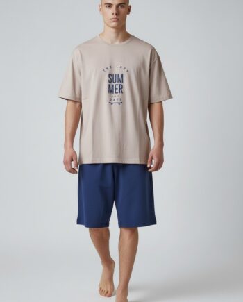 Ανδρική Πιτζάμα με βερμούδα Summer cotton modal - 808307 beige/blue