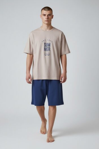 Ανδρική Πιτζάμα με βερμούδα Summer cotton modal - 808307 beige/blue