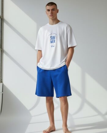Ανδρική Πιτζάμα με βερμούδα Summer cotton modal - 808307 off white/indigo