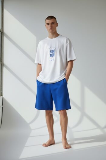 Ανδρική Πιτζάμα με βερμούδα Summer cotton modal - 808307 off white/indigo