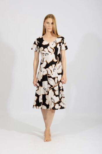 Φόρεμα Εμπριμέ Λουλούδια Κοντό μανίκι cotton - 401123 black