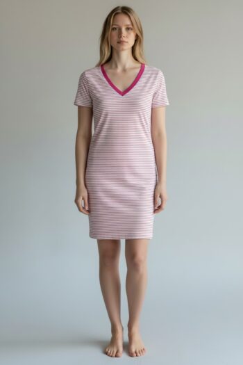 Νυχτικό Κοντό μανίκι ριγιέ cotton modal -401117