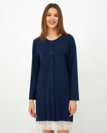 Νυχτικό μονόχρωμο viscose/elastan με κουμπιά και δαντέλα - 303806 blue