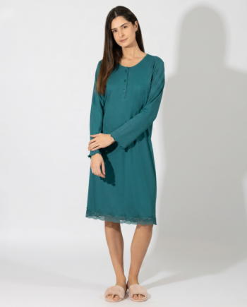 Νυχτικό Μονόχρωμο πατιλέτα με δαντέλα cotton/modal – 309807 petrol